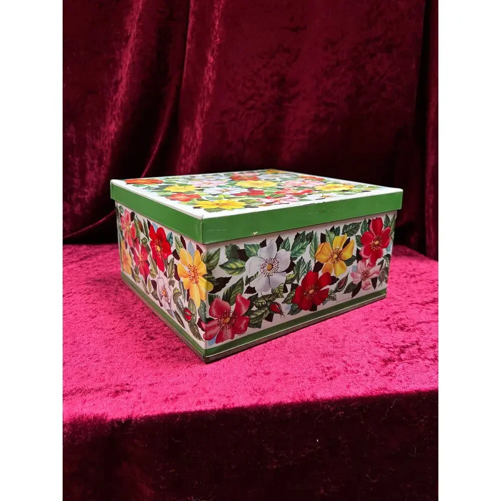 Vintage Tin Storage Box – Colorful Wildflower Print - Made In England